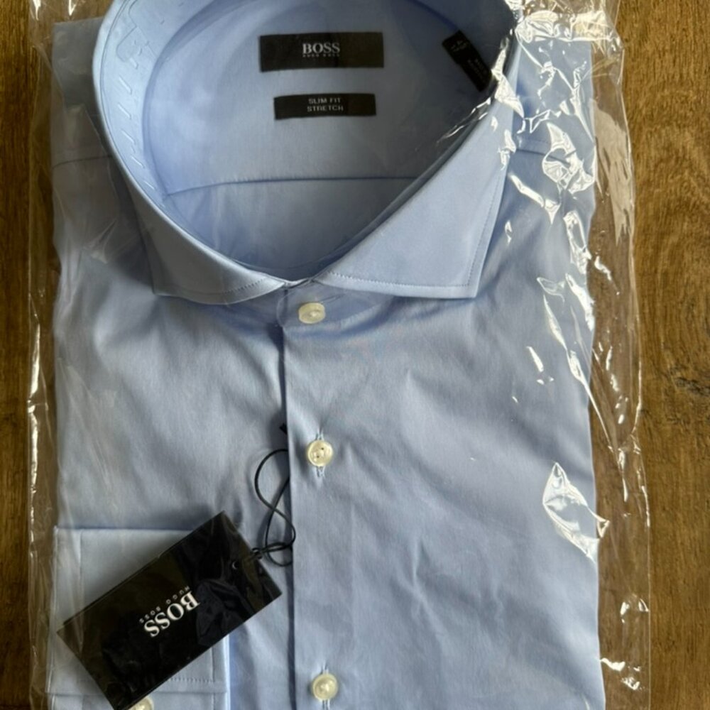 HUGO BOSS men's Jason Slim Fit Stretch Long Sleeve Blue Dress Shirt